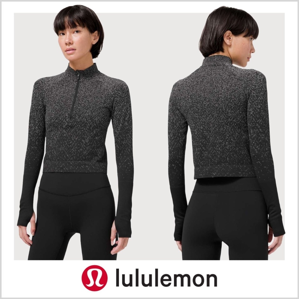 Women's Lululemon Rest Less Cropped 1/2 Zip | Black-Gray | Sz: 10